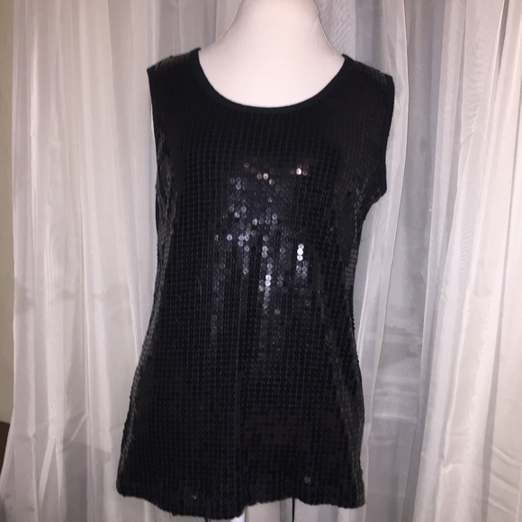 Denim 24/7 Tops - Black Sequin Tank Top by Denim 24/7